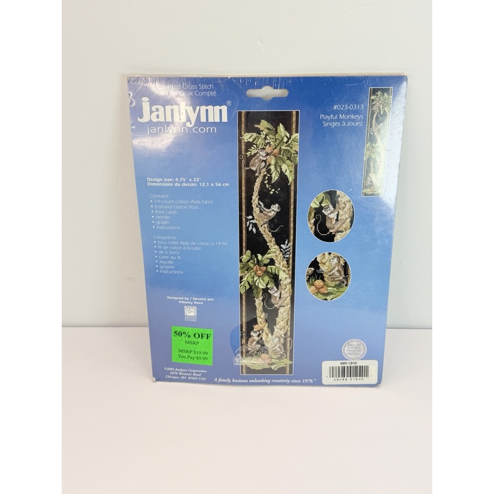 Janlynn Counted Cross Stitch Kit Playful Monkeys Craft Vintage Jungle Animals